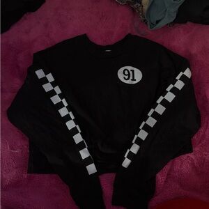 Urban Outfitters Black Long Sleeve with Checkered Sleeves